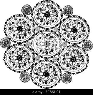 Hand gezeichnet Mandala Malvorlagen. Zentangle Doodle Kunst für Erwachsene zum ausmalen. Skizzenvektordarstellung. Stock Vektor