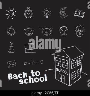 Schule Bildung Zeichnung Zeichen Symbole gesetzt Stock Vektor