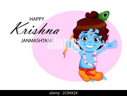 Glücklich Krishna Janmashtami. Der Kleine Lord Krishna. Happy Janmashtami Festival von Indien. Vektorgrafik Stock Vektor