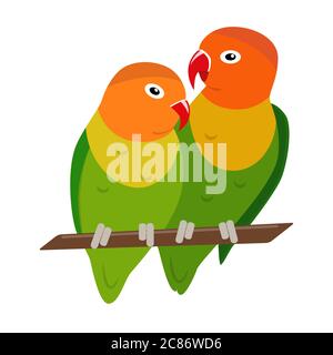 Lovebird Papageien Paar Ikone in flachem Stil. Afrikanischer tropischer Vogel Symbol auf weißem Hintergrund Stock Vektor