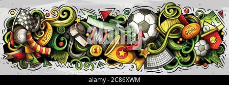 Cartoon Vektor Doodles Fußball Banner Kompositionen Set Stock Vektor