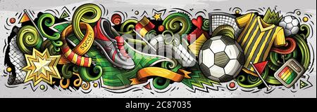 Cartoon Vektor Doodles Fußball Banner Kompositionen Set Stock Vektor