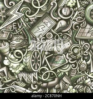 Cartoon niedlichen Kritzeleien Hand gezeichnet Elektro-Fahrzeug nahtlose Muster Stock Vektor