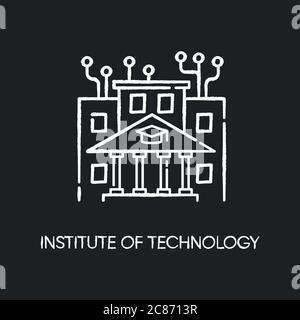 Institut für Technologie Kreide weißes Symbol auf schwarzem Hintergrund. Professionelle IT-Hochschule, Hochschulbildung. Computer-Programmierung Akademie, Programmieren Kurse. Stock Vektor