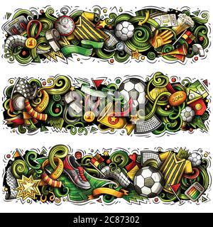 Cartoon Vektor Doodles Fußball Banner Kompositionen Set Stock Vektor