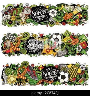 Cartoon Vektor Doodles Fußball Banner Kompositionen Stock Vektor
