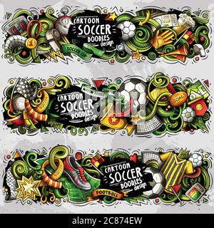 Cartoon Vektor Doodles Fußball Banner Kompositionen Stock Vektor