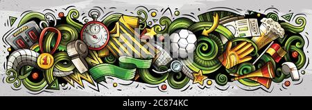 Cartoon Vektor Doodles Fußball Banner Kompositionen Set Stock Vektor