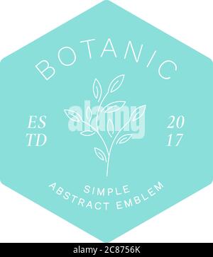 Einfache abstrakte botanische Beschriftung, Emblem oder Logo-Vorlage. Linie Stil Blume silhoutte und moderne Typografie. Stock Vektor
