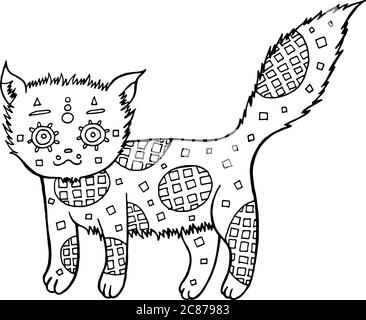 Hand gezeichnet Katze Färbung Seite. Lustige Vektor-Illustration in schwarz-weiß Farbe für Hintergrund, Design, Textil. Stock Vektor