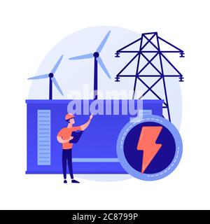 Kraftwerk, elektrische Energieerzeugung, Stromproduktion Vektor Konzept Metapher. Stock Vektor