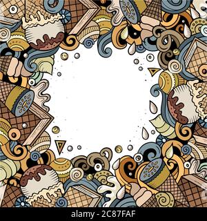 Cartoon Vektor handgezeichnete Doodles Ice Cream Frame Illustration. Stock Vektor