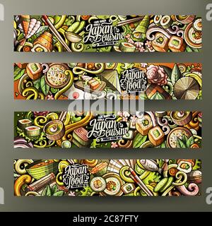 Cartoon doodles japanische Lebensmittel Banner Stock Vektor