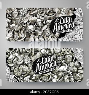 Cartoon Grafik Vektor Hand gezeichnet Doodles Lateinamerika Banner Design. Stock Vektor