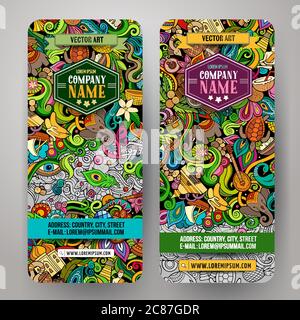Indien handgezeichnete Doodle Banner Set. Detaillierte Flyer mit Cartoon-Details. Stock Vektor