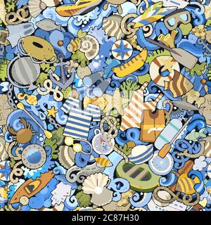 Cartoon niedliche Kritzeleien Hand gezeichnet Marine nahtlose Muster. Stock Vektor