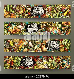 Cartoon Vektor doodles Lateinamerika horizontale Banner Stock Vektor