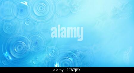 Kreise auf Wasser Draufsicht, radiales Muster auf flüssiger Oberfläche mit divergierenden Ringen, Wirbeln und Spritzern. Wellen aus geschleuderter Stein auf blauem Meer oder Ozean Hintergrund, realistische 3d-Vektor-Illustration Stock Vektor