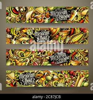 Cartoon Vektor doodles mexikanische Lebensmittel horizontale Banner Stock Vektor