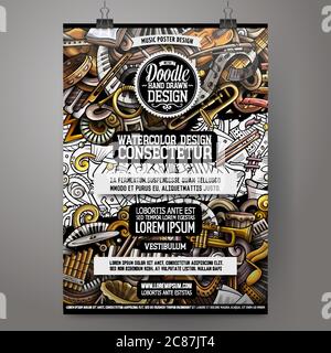 Cartoon handgezeichnete Doodles Klassische Musik Poster Design Stock Vektor