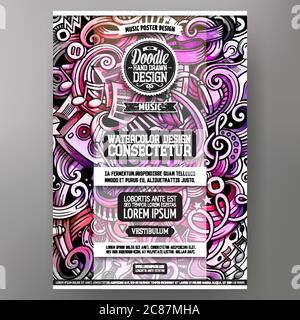 Cartoon Aquarell handgezeichnete Doodles Musik Poster Design Vorlage Stock Vektor