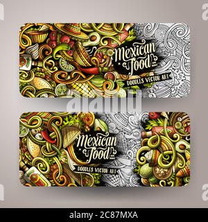 Cartoon Vektor doodles mexikanische Lebensmittel horizontale Banner Stock Vektor