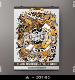 Cartoon handgezeichnete Doodles Klassische Musik Poster Design Stock Vektor
