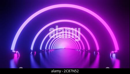 3d Rendern leuchtend lila und rosa Neonbogen. Stockfoto