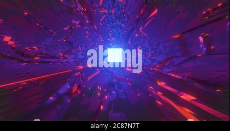 3d Rendern abstrakter Neon Tunnel mit Blau und Rotlicht Effekt. Stockfoto