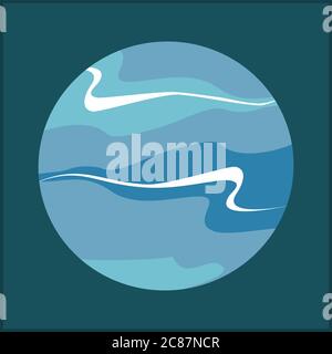 Blauer Planet Erde Wolken in Nachthimmel. Vektorgrafik mit Planet und Himmel. Handgezeichnete Vektorgrafik Stock Vektor