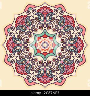 Vorlage mit floralem handgezeichneten Mandala. Runde bunte Blumenschmuck traditionelle orientalische Muster, Vektor-Illustration Stock Vektor