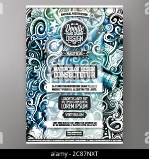 Cartoon Aquarell handgezeichnete Doodles Nautische Poster Design Stock Vektor