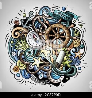 Nautische Cartoon Vektor Doodle Illustration Stock Vektor