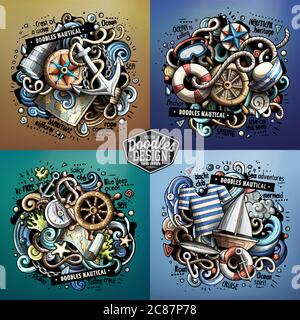 Nautische Cartoon Vektor Doodle Illustrationen Stock Vektor