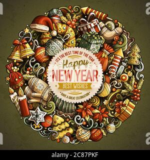 Cartoon Vektor Kritzeleien Neujahr Illustration Stock Vektor
