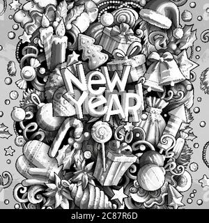 Cartoon Vektor Kritzeleien Neujahr Illustration. Weihnachten lustige Bild Stock Vektor