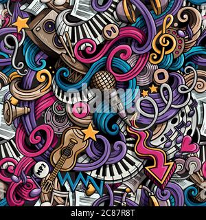 Cartoon Hand gezeichnete Doodles Musik nahtlose Muster Stock Vektor