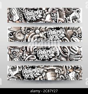 Cartoon-Grafik monochrome Vektor Hand gezeichnet Kritzeleien Oktoberfest Corporate Identity Stock Vektor