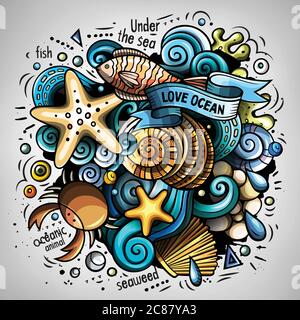 Cartoon Vektor-Doodles Unterwasser Welt Illustration Stock Vektor