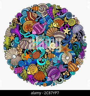Cartoon Vektor-Doodles Unterwasser Welt Illustration Stock Vektor