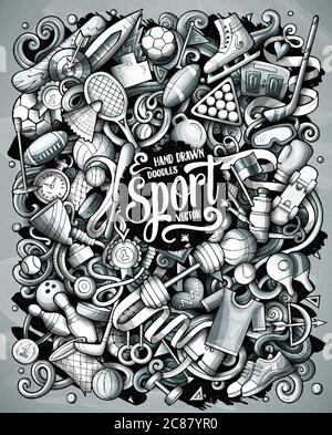Sport handgezeichnete Vektor-Doodles Illustration. Poster mit Aktivitäten. Stock Vektor