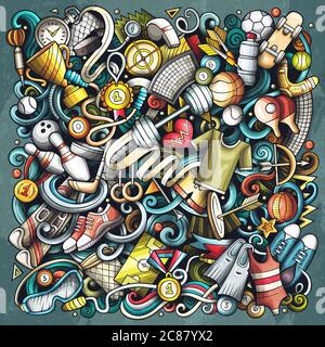 Sport handgezeichnete Vektor-Doodles Illustration. Poster mit Aktivitäten. Stock Vektor
