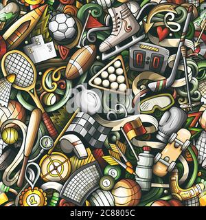 Sport handgezeichnete Kritzeleien nahtlose Muster. vektor Hintergrund Stock Vektor