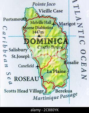 Geographische Karte von Dominica Stockfoto