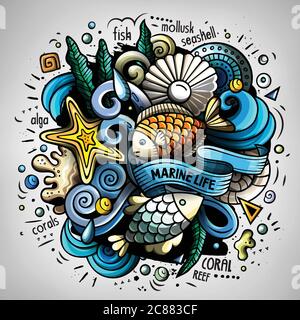 Cartoon Vektor-Doodles Unterwasser Welt Illustration Stock Vektor
