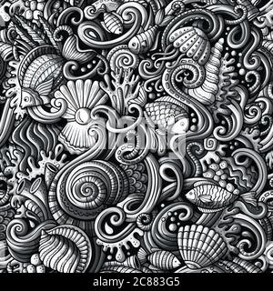 Cartoon Kritzeleien unter Wasser Leben nahtlose Muster Stock Vektor