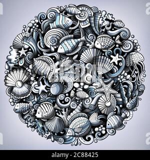 Cartoon Vektor-Doodles Unterwasser Welt Illustration Stock Vektor