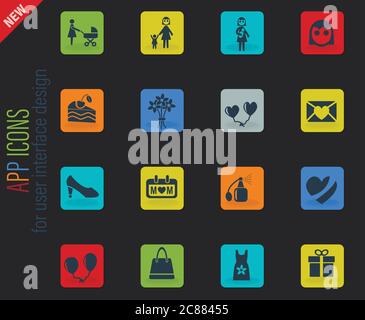 Mohter Tag Icon Set Stock Vektor