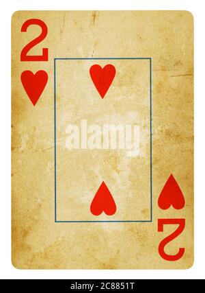 Zwei der Herzen Vintage Playing Card - isoliert auf weißem (clipping path enthalten) Stockfoto