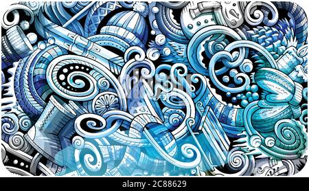 Winter handgezeichnetes Doodle Banner. Cartoon detaillierter Flyer. Stock Vektor